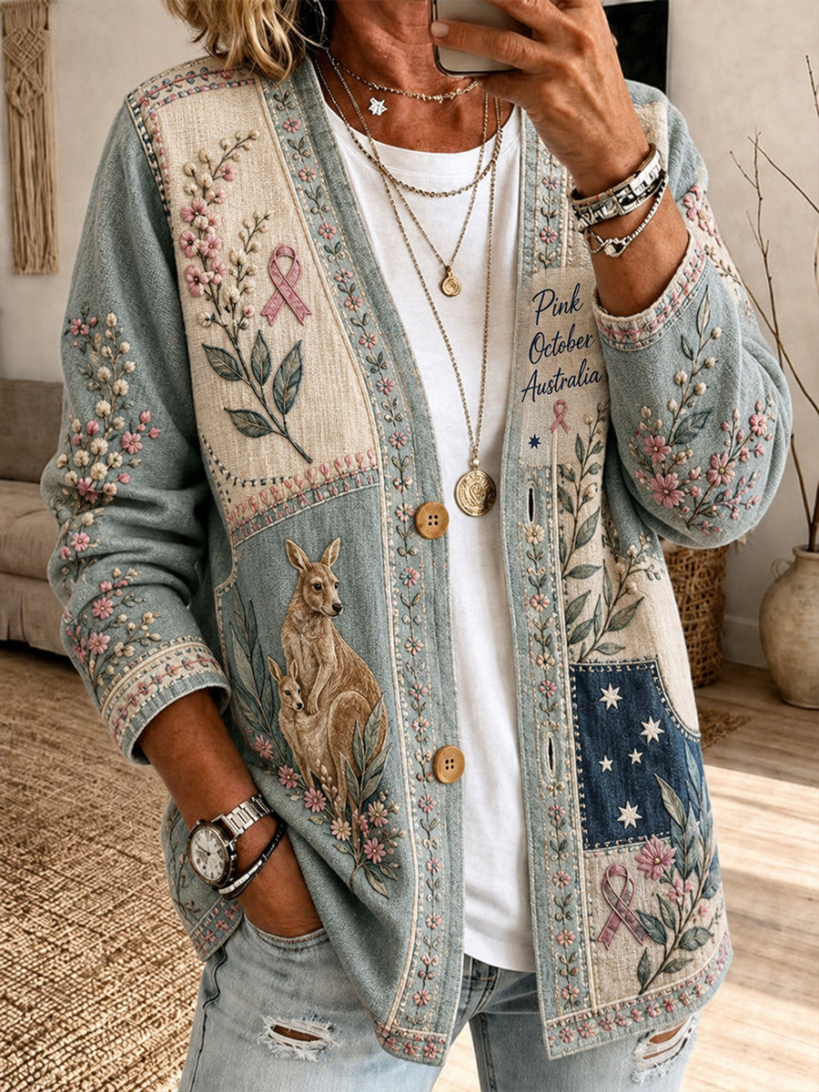 Women's Breast Cancer Awareness In Australia Denim Casual Cardigan