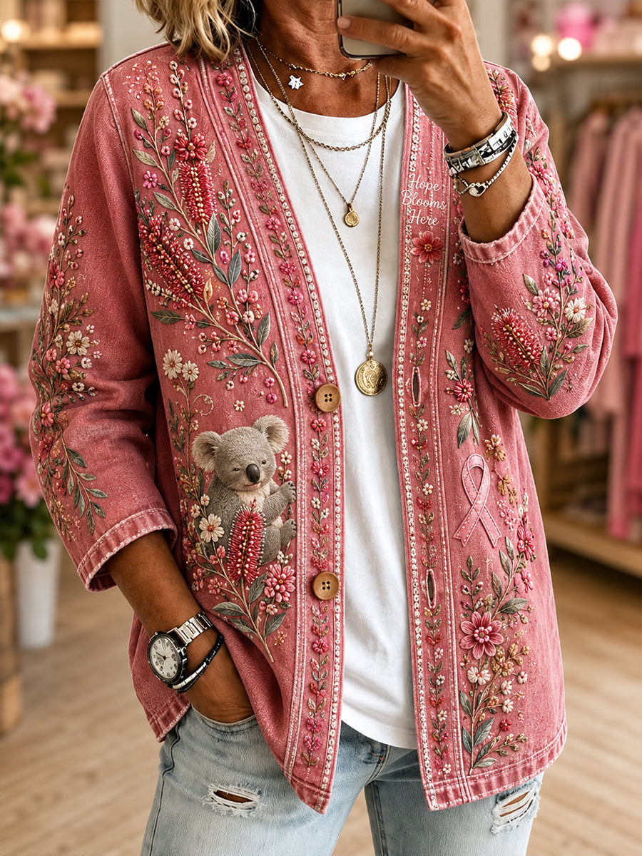 Women's Breast Cancer Awareness In Australia Denim Casual Cardigan