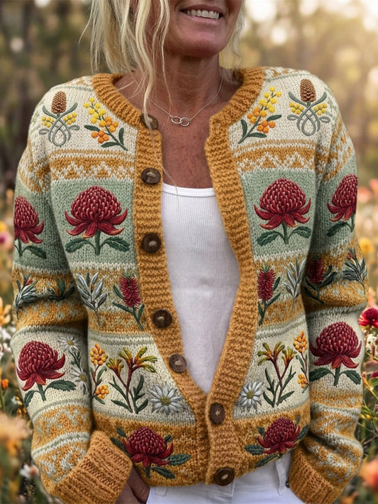 Women’s Retro Australian Wildflower Season Cardigan