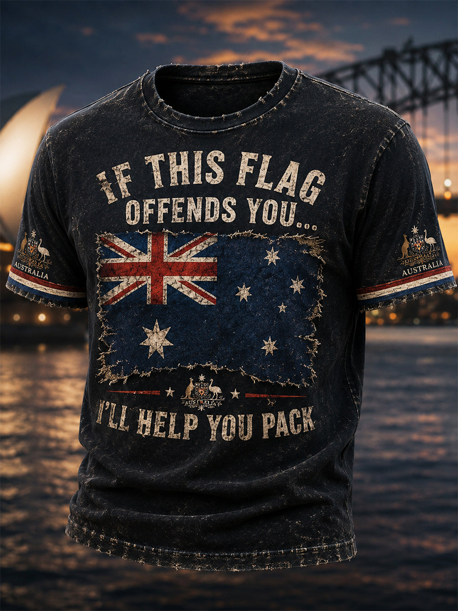 Men's Australia Pride IF THIS FLAG OFFENDS YOU I'LL HELP YOU PACK Printed T-shirt