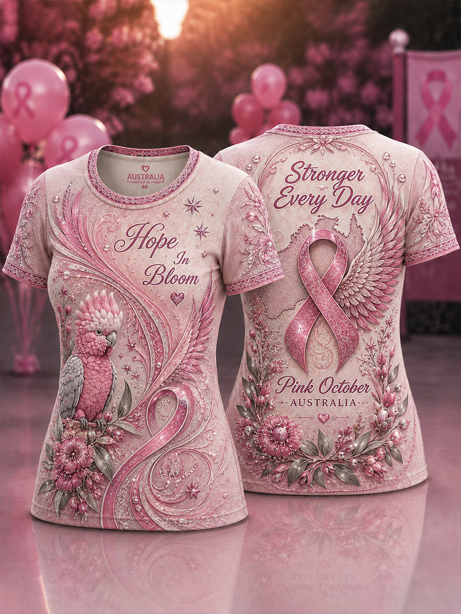 Women's Breast Cancer Awareness In Australia Round Neck Short Sleeve T-Shirt