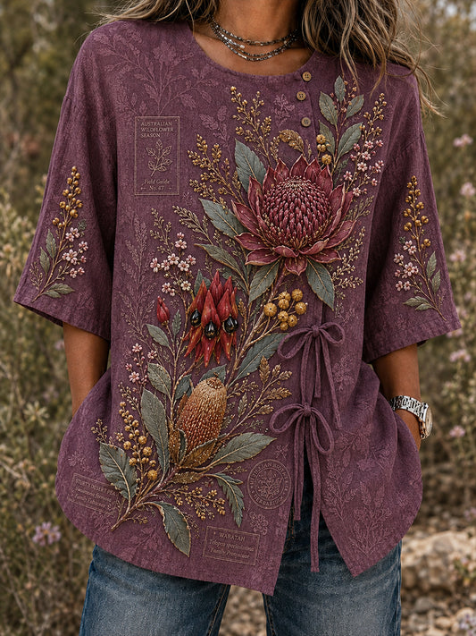 Women’S Australian Plants Cotton-Linen Shirt