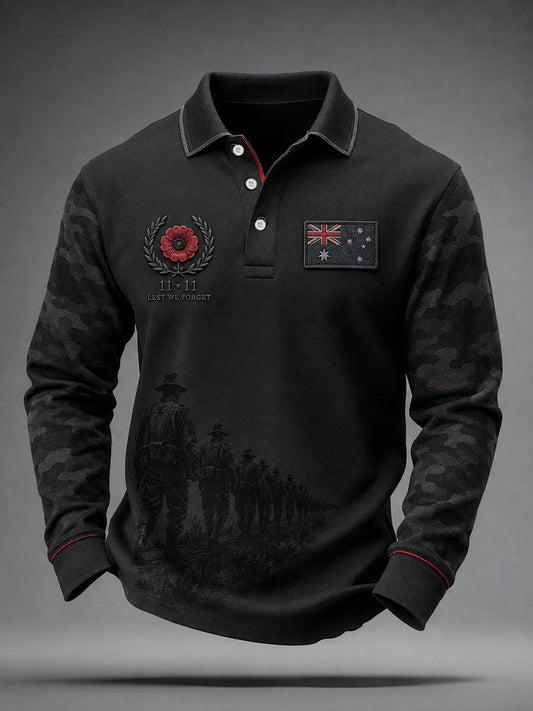Men's Australian Veteran Printed long sleeve polo