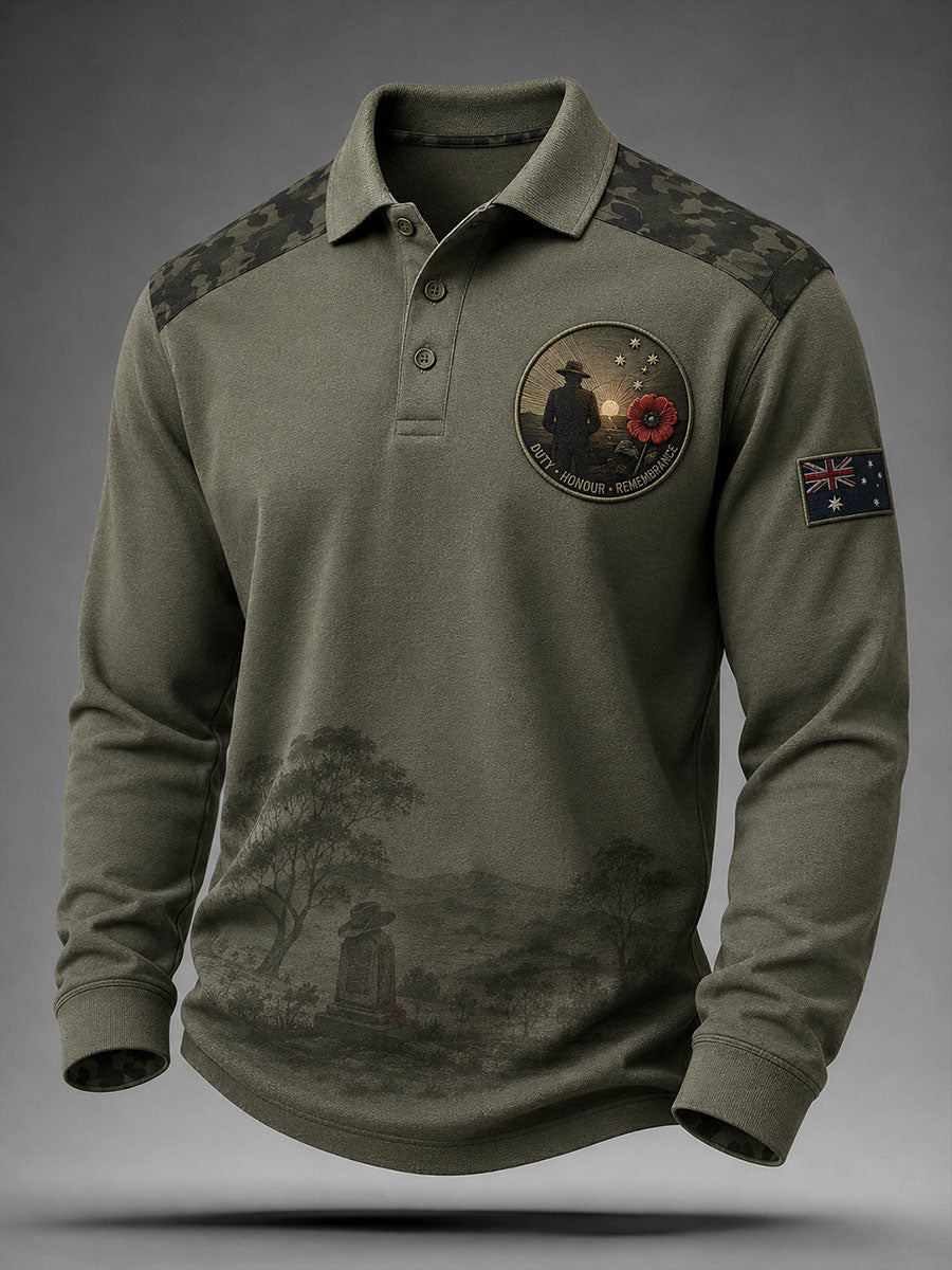 Men's Australian Veteran Printed long sleeve polo