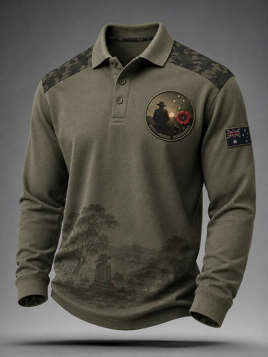 Men's Australian Veteran Printed long sleeve polo