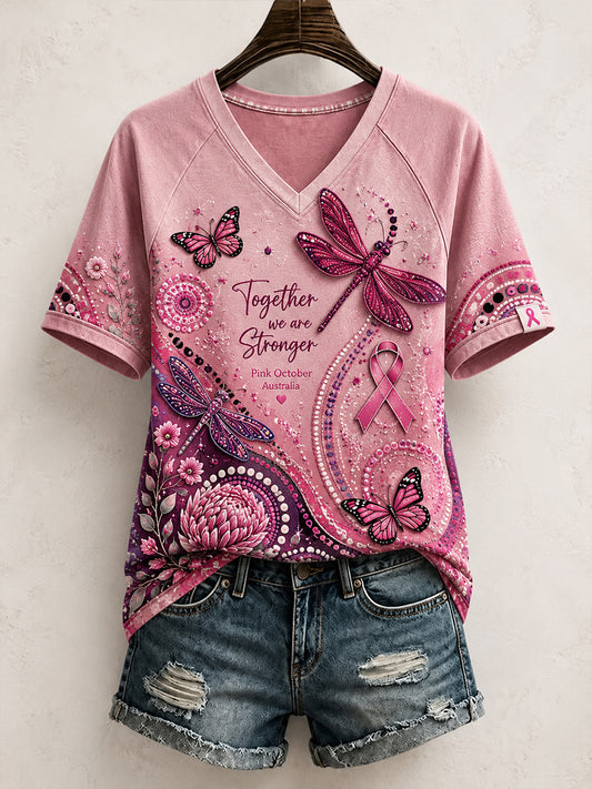 Women's Breast Cancer Awareness In Australiav-Neck Short Sleeve T-Shirt