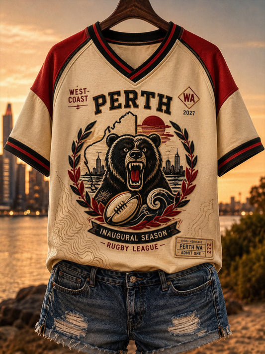 Women's Perth Bears Rugby Fan V-Neck Short Sleeve T-Shirt