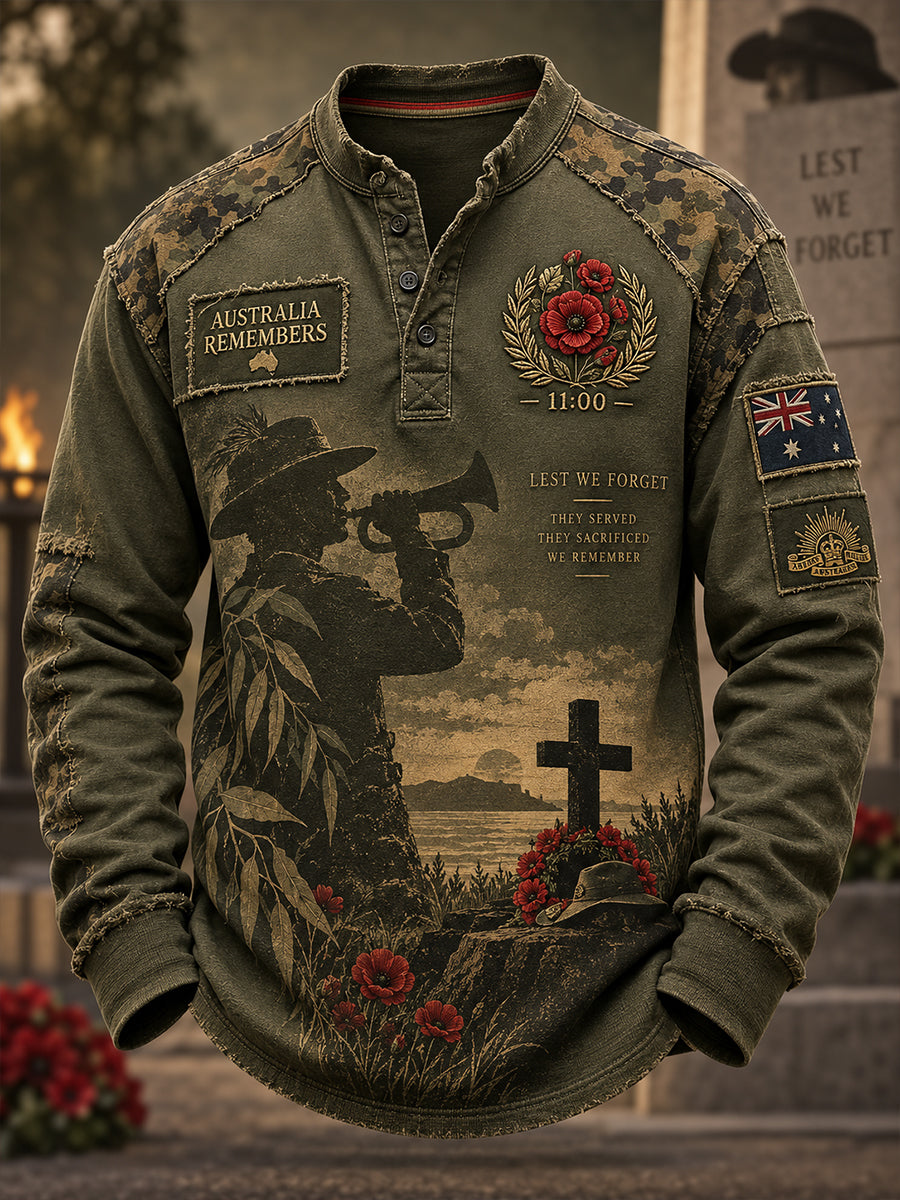 Men's Australian Remembrance Day Casual Button T-Shirt