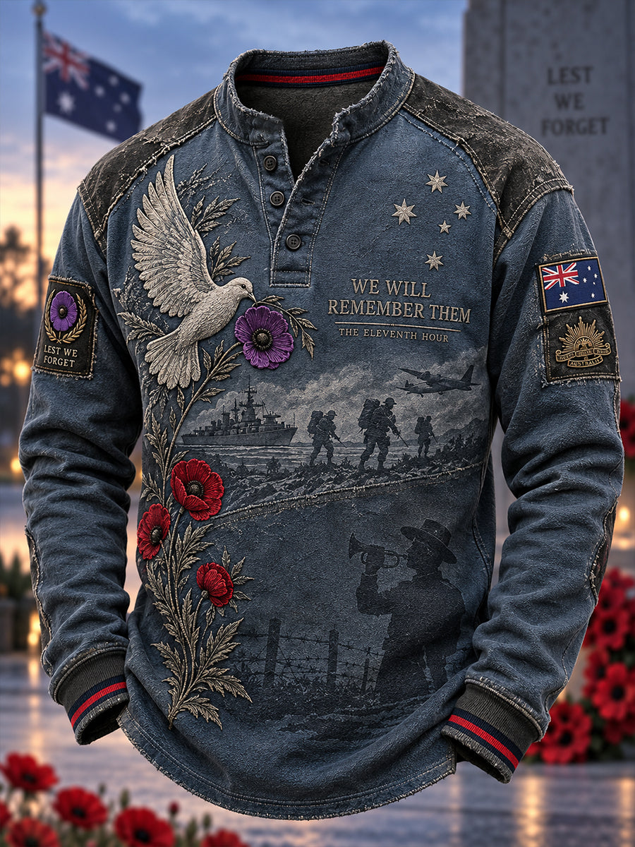 Men's Australian Remembrance Day Casual Button T-Shirt