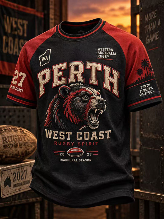 Men's Australian Rules Football Perth Bears Fans Lover Short Sleeve T-Shirt