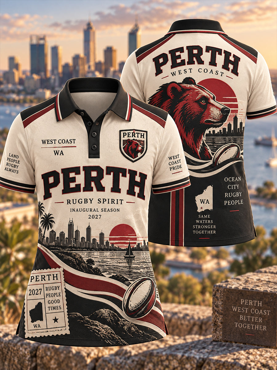 Women's Australian Rugby Perth Bears Fans Lover Print Polo T-Shirt