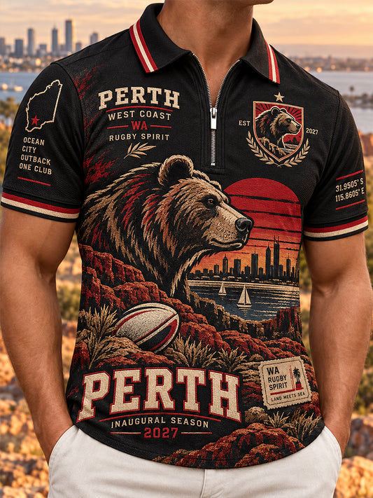 Men's Australian Rugby Perth Bears Fans Lover Zip-Neck Polo Shirt