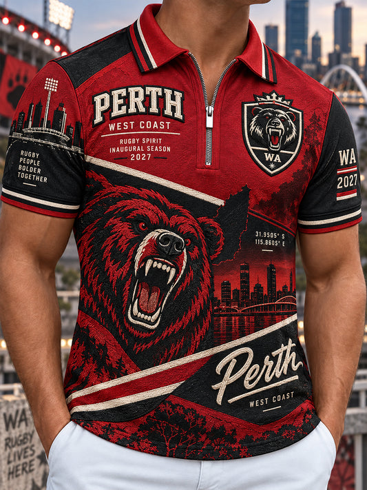 Men's Australian Rugby Perth Bears Fans Lover Zip-Neck Polo Shirt