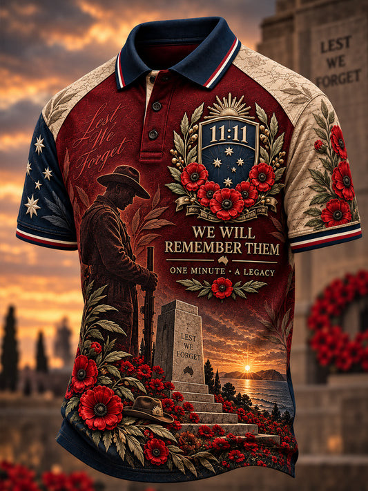 Men's Remembrance Day Commemoration In Australia Short Sleeve Polo Shirt
