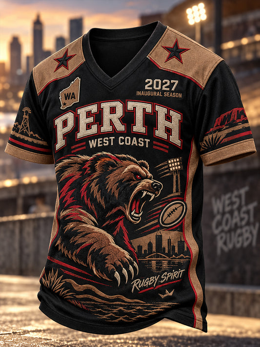 Men's  Australian Rugby Perth Bears Fans Lover V-neck T-shirt