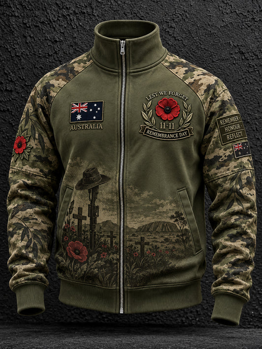 Men's Remembrance Day In Australia Zip Stand Collar Sweatshirt
