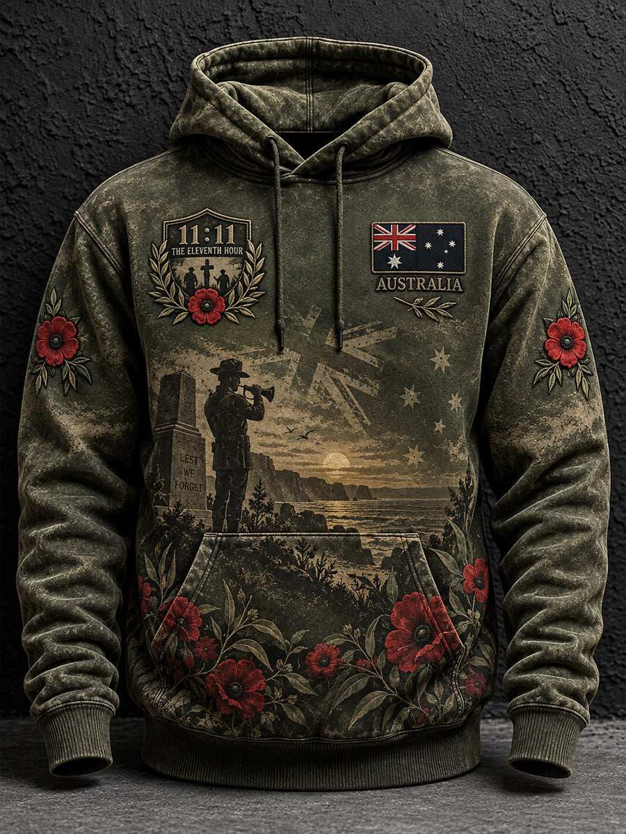Men's Remembrance Day In Australia  Oversized Drop-Shoulder Hoodie with Pockets
