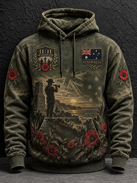 Men's Remembrance Day In Australia  Oversized Drop-Shoulder Hoodie with Pockets