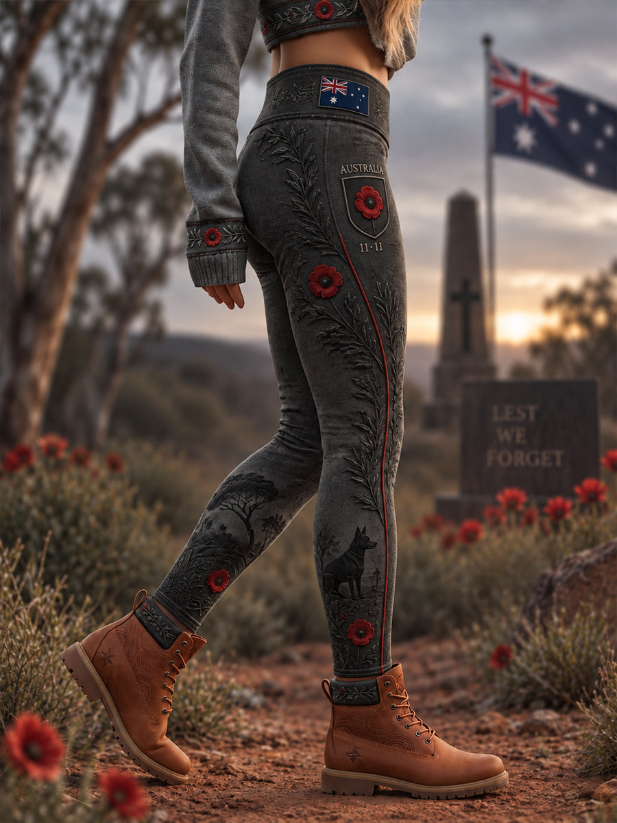 Women's Vintage Australian Remembrance Day Commemorative Art Print Casual Leggings