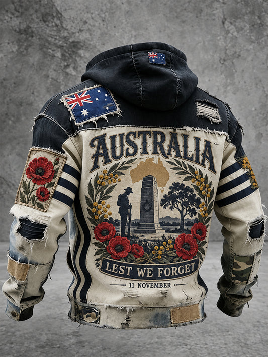 Vintage-Style Australian Remembrance Day Commemorative Graphic Print Casual Hoodie