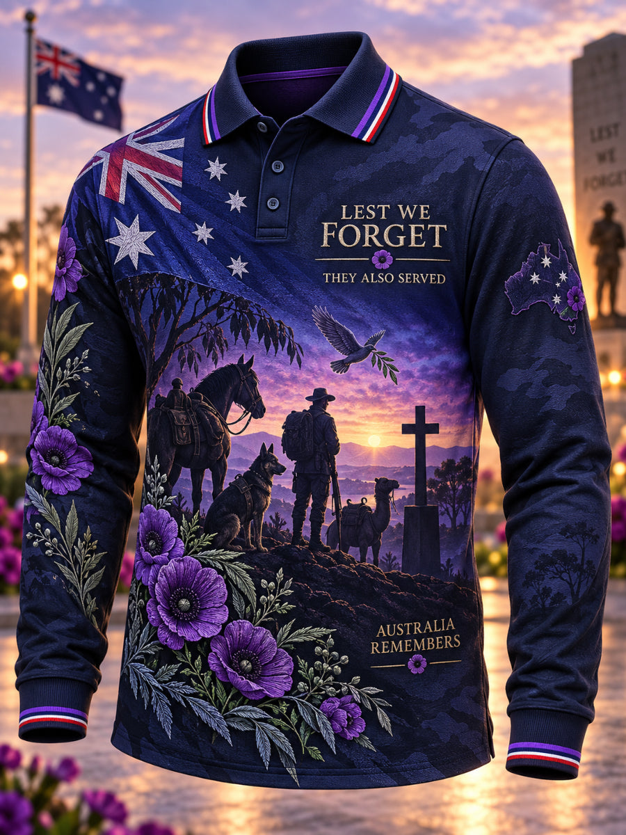 Men's Australia Remembrance Day War Animal Memorial Long Sleeve Shirt