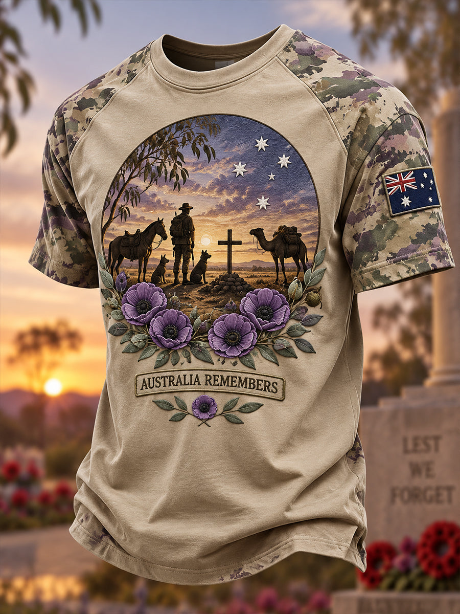 Men's Australia Remembrance Day War Animal Memorial Short Sleeves T-Shirt