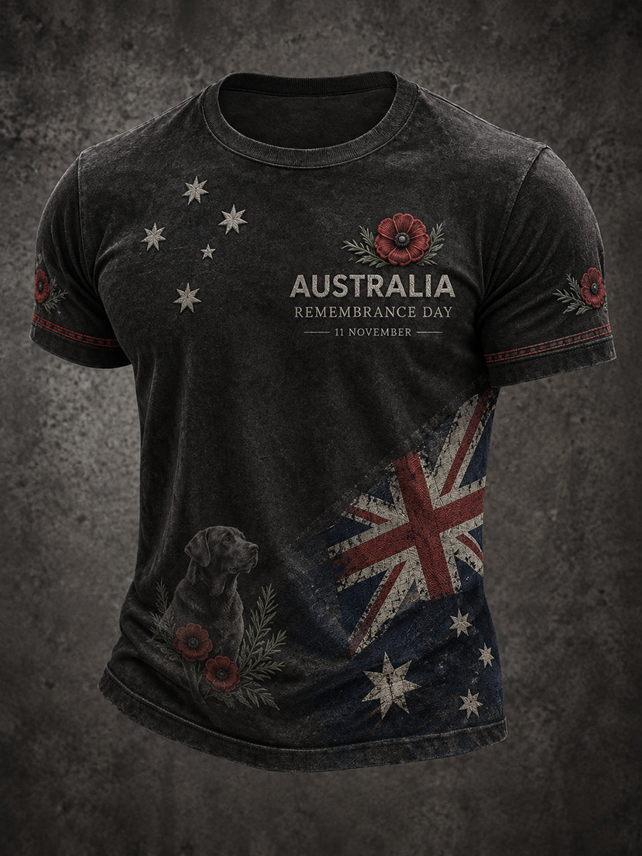 Vintage-Style Australian Remembrance Day Commemorative Graphic Casual T-Shirt