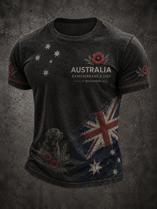 Vintage-Style Australian Remembrance Day Commemorative Graphic Casual T-Shirt