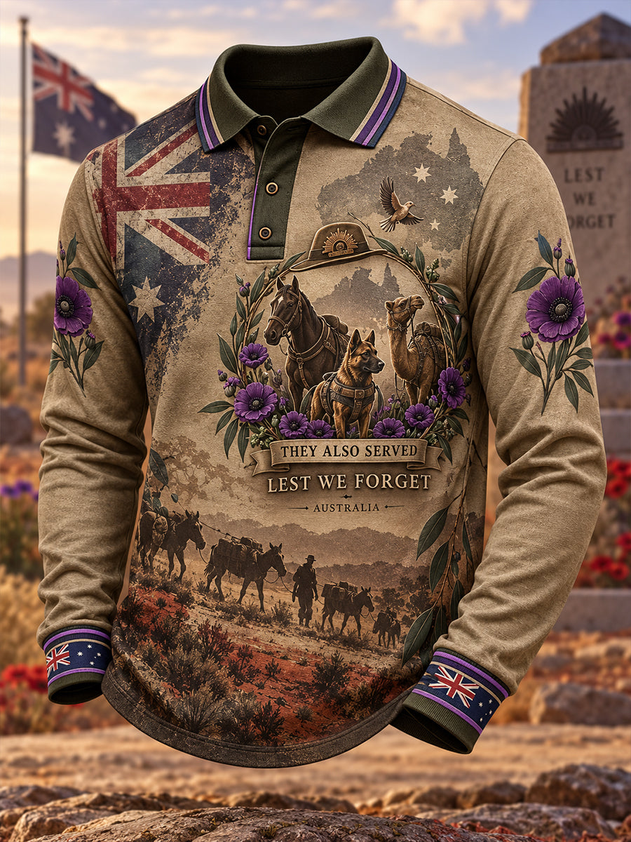 Men's Australia Remembrance Day War Animal Memorial Long Sleeve Shirt