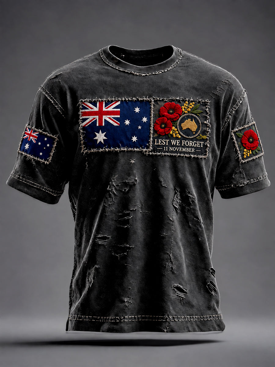 Vintage-Style Australian Remembrance Day Commemorative Graphic Casual T-Shirt