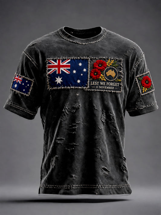 Vintage-Style Australian Remembrance Day Commemorative Graphic Casual T-Shirt