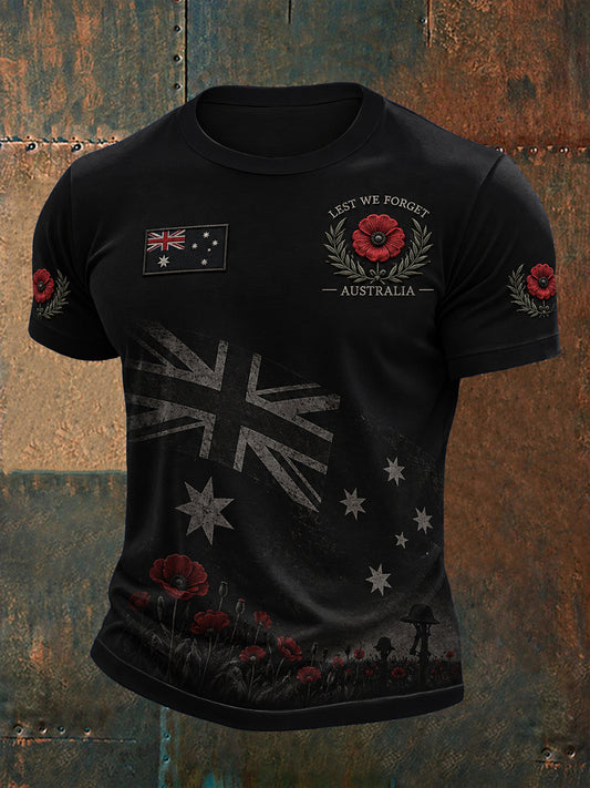 Vintage-Style Australian Remembrance Day Commemorative Graphic Casual T-Shirt