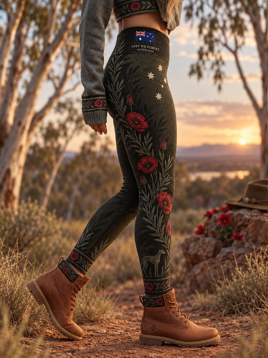 Women's Vintage Australian Remembrance Day Commemorative Art Print Casual Leggings