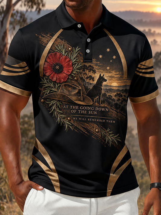 Men's Vintage-Style Australian Remembrance Day Commemorative Graphic Casual Polo Shirt