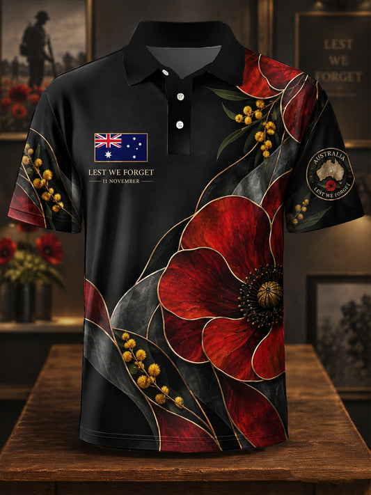 Men's Vintage-Style Australian Remembrance Day Commemorative Graphic Casual Polo Shirt