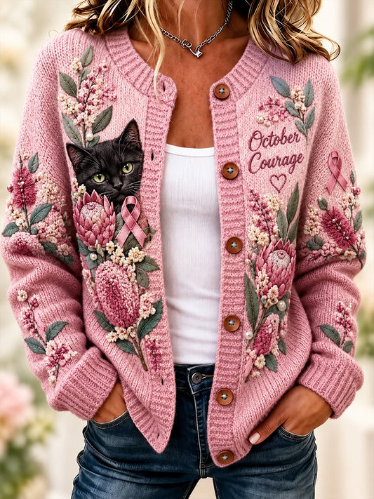 Women's Breast Cancer Awareness in Australia Print Button Cardigan