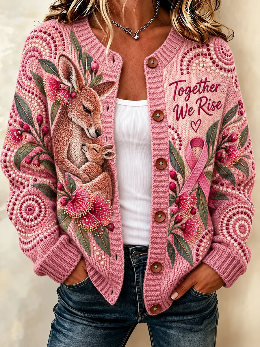 Women's Breast Cancer Awareness in Australia Print Button Cardigan