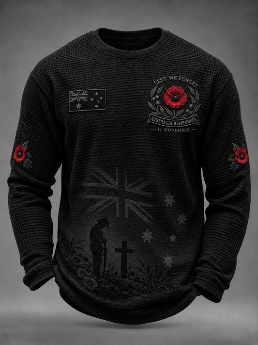 Men's Remembrance Day In Australia  Waffle Long Sleeve T-Shirt
