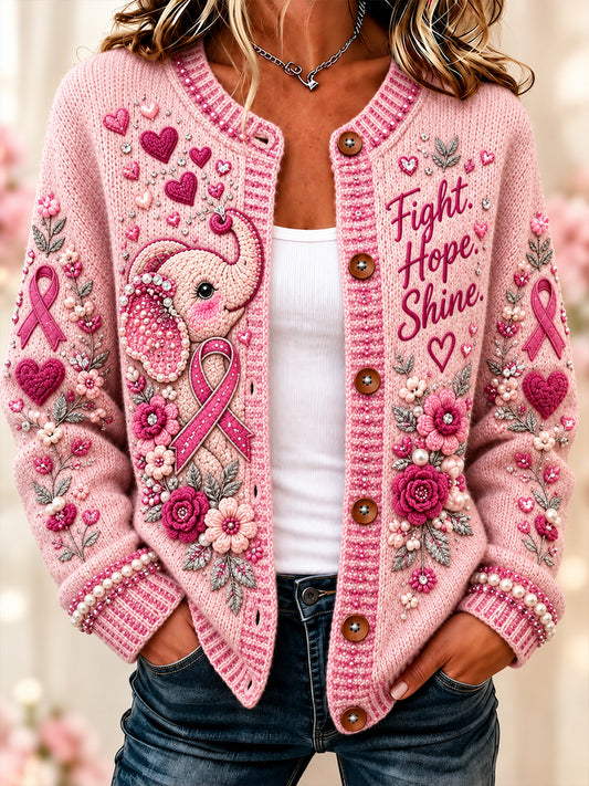 Women's Breast Cancer Awareness in Australia Print Button Cardigan