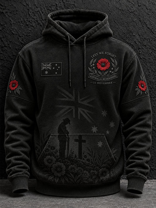 Men's Remembrance Day in Australia Oversized Drop-Shoulder Hoodie with Pockets