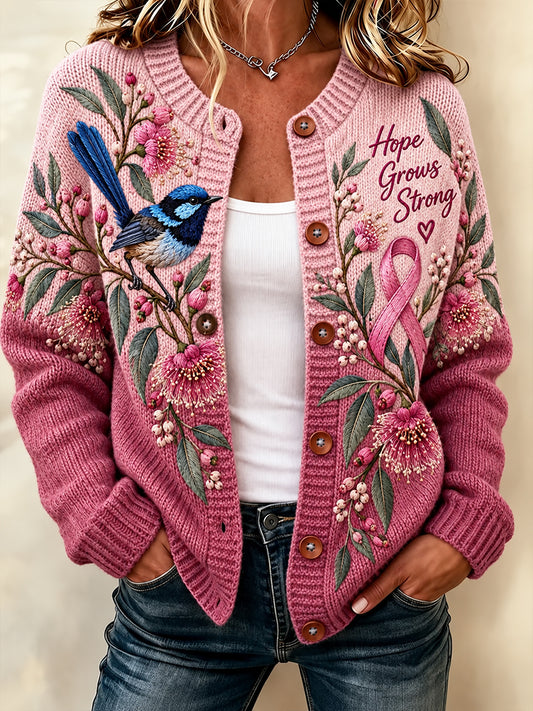 Women's Breast Cancer Awareness in Australia Print Button Cardigan