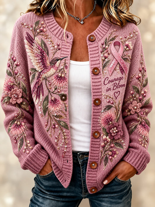 Women's Breast Cancer Awareness in Australia Print Button Cardigan