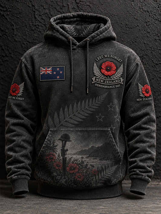 Men's Remembrance Day  in New Zealand Oversized Drop-Shoulder Hoodie with Pockets