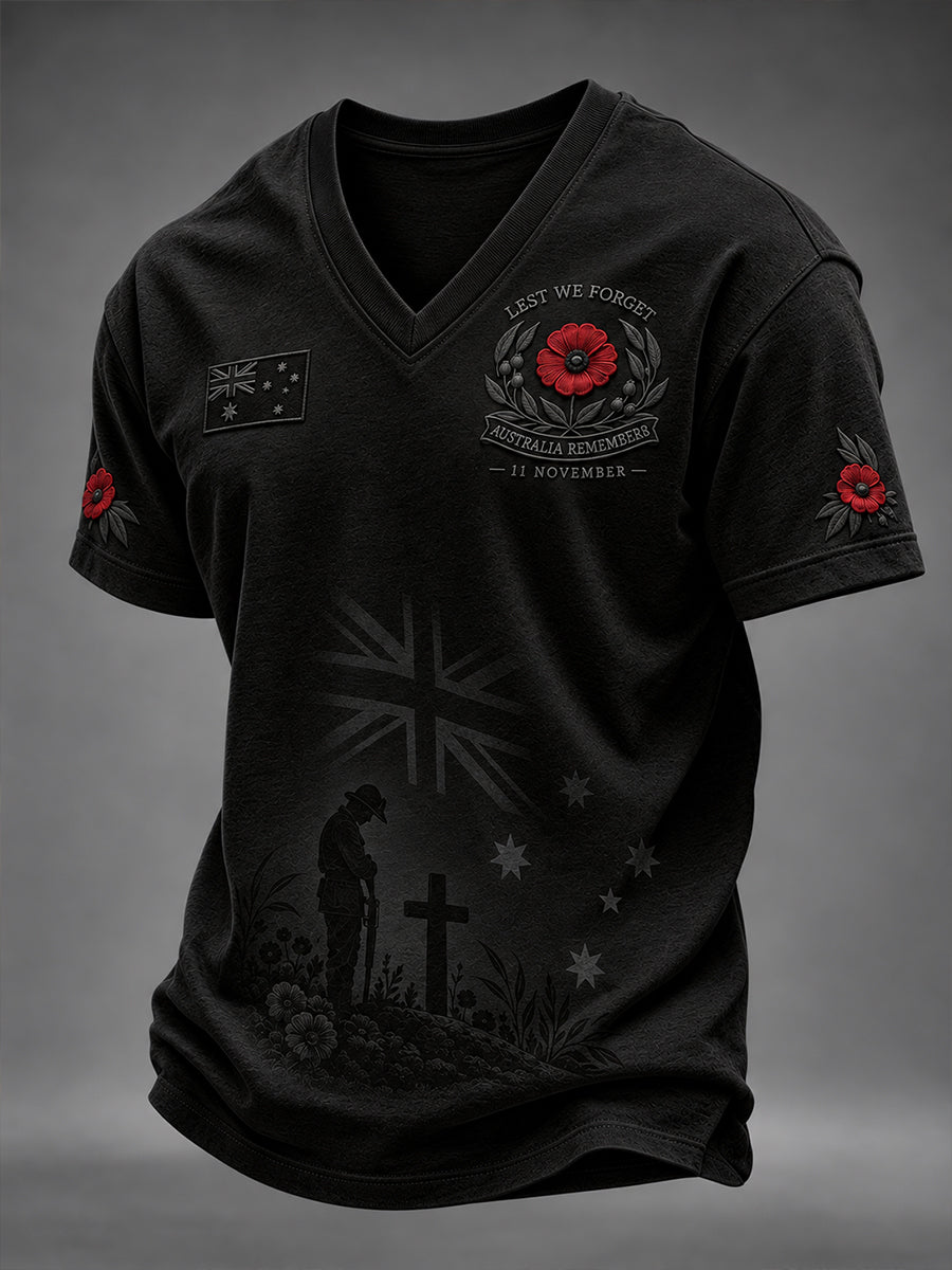 Men's Australian Veterans Commemorate Remembrance Day V-neck T-shirt