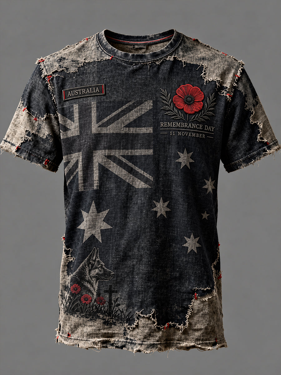Vintage-Style Australian Remembrance Day Commemorative Graphic Casual T-Shirt
