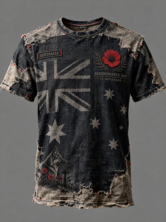 Vintage-Style Australian Remembrance Day Commemorative Graphic Casual T-Shirt