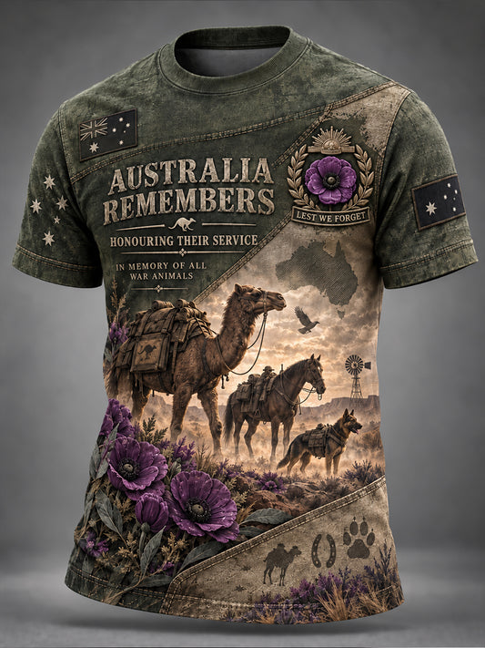 Men's Australian War Animal Memorial For Remembrance Day Short-Sleeved T-Shirt