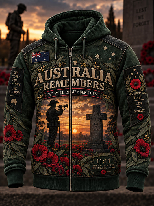 Men's Remembrance Day in Australia Zip-Up Hoodie