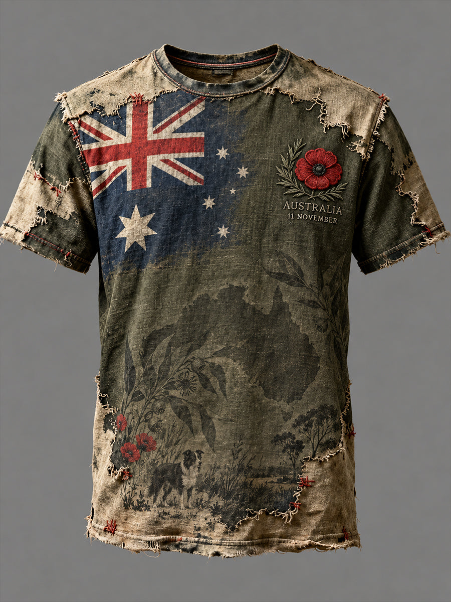 Vintage-Style Australian Remembrance Day Commemorative Graphic Casual T-Shirt