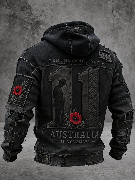 Men's VintageStyle Australian Remembrance Day Graphic Print Casual Hoodie Jacket